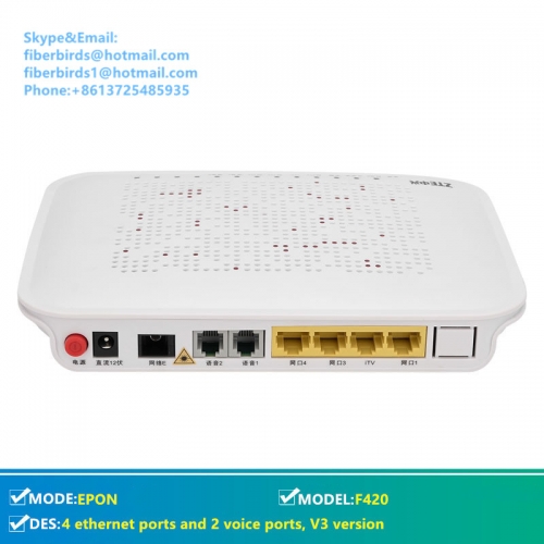 ZTE ZXA10 F420 EPON ONU with 4 ethernet ports and 2 voice ports apply to FTTH modes