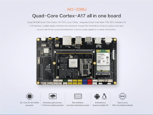 Firefly AIO 3288J with RK3288 quad-core Cortex-A17 processor, frequency up to 1.8GHz, integrated quad-core Mali-T764 GPU Single Board Computer for Sma