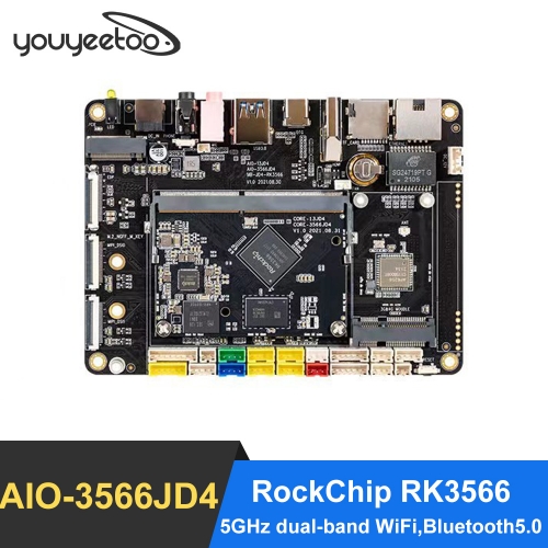 youyeetoo AIO-3566JD4 四核 64-Bit Cortex-A55 AI 主板 2G+32G 5GHz 双频 WiFi 支持Android、Ubuntu、Buildroot+QT