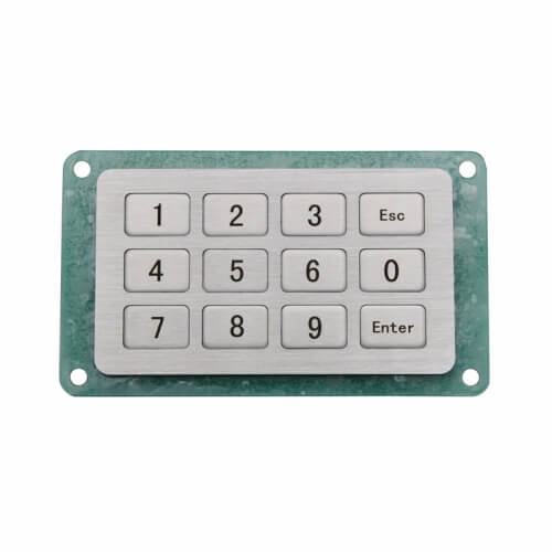 Waterproof Slim Industrial Stainless Steel Metallic Keypad with 12 Keys IP54 4x3 Metal Matrix Keypad for Kiosk