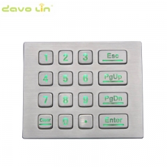 16 Keys Industrial Vandal Proof IP65 Waterproof LED Backlight 4 x 4 USB Numeric Metal Keypad