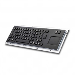 Industrial black metal keyboard with touchpad for public information kiosk