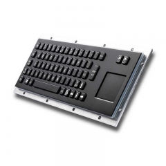 Teclado industrial de metal negro con panel táctil para quiosco de información pública