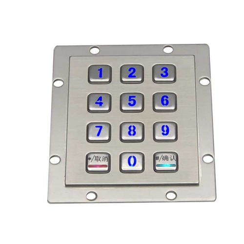 Panel Mount Numeric Backlit Metal Keypad With 12 Illuminated Keys For Access Control System