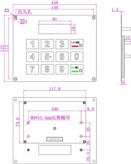 12 Keys Top Mount Metal Keypad With LCD display frame and Braille button