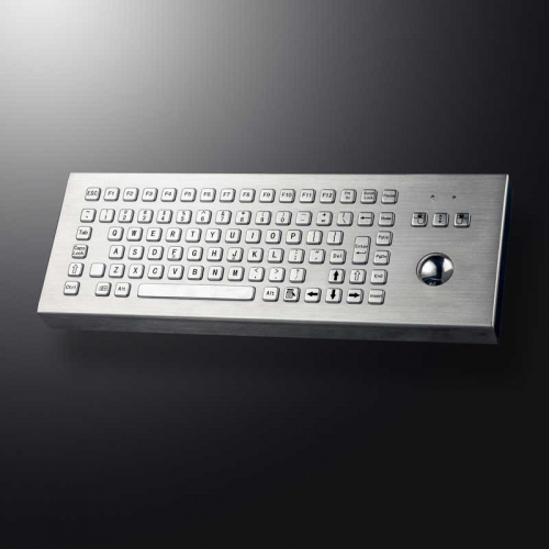 Teclado de metal de escritorio industrial resistente al agua y a prueba de vandalismo, diseño personalizable, con Trackball de 38 mm