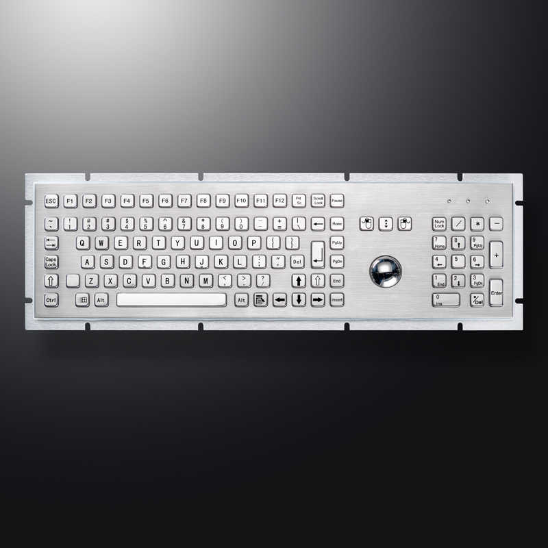 Full Size Industrial Trackball Metal Keyboard With 103 Keys integrated 38mm mechanical trackball and numeric keypad