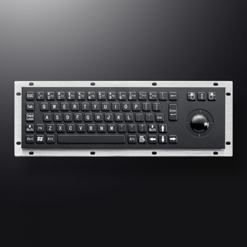 Teclado robusto de aço inoxidável preto para quiosque de montagem em painel de metal industrial com esfera rolante para quiosque de montagem no chão