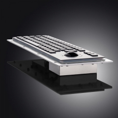 Teclado robusto de aço inoxidável preto para quiosque de montagem em painel de metal industrial com esfera rolante para quiosque de montagem no chão