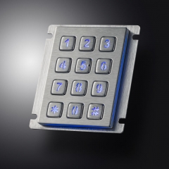 En plein air 12 touches 3X4 matrice ATM contrôle d'accès de kiosque CNC industriel LED rétro-éclairé rétro-éclairage clavier numérique en métal