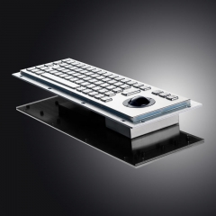 Waterproof IP65 Vandal Proof Panel Mount USB Wired Stainless Steel Industrial Metal Keyboard With Resin Trackball Mouse