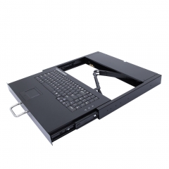 Cajón para teclado de montaje en rack KVM de 1U con carcasa de acero resistente y panel táctil incorporado