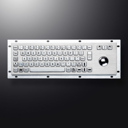 Rugged IP65 Waterproof Panel Mount USB Wired Stainless Steel Industrial Metal Keyboard With Steel Trackball