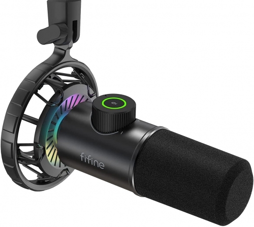 FIFINE USB Gaming Mikrofon, RGB Dynamische Mikrofone für PC, mit Stummschalttaste, Plug and Play, für Podcast, Streaming - K658