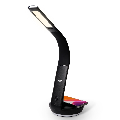 WILIT Nachttischlampe Touch mit Ladefunktion, Schreibtischlampe LED Dimmbar mit 3 Helligkeitsstufen und Nachtlicht, Tischlampe Schwarz für Wohnzimmer