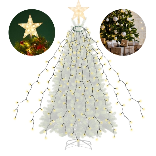 SALCAR 3m Weihnachtsbaum Lichterkette LED mit Weihnachtsbaumspitze Stern 10 Girlanden und 1 Sternspitze, 9 Beleuchtungsmodi und Memory-Funktion