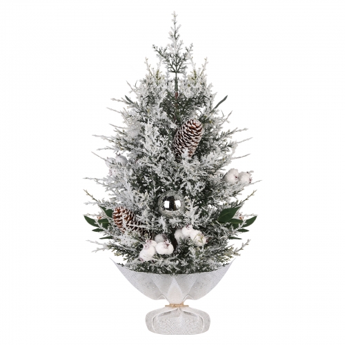 50cm Mini Künstlicher Weihnachtsbaum Geschmückt mit Schneeflocken und Weihnachtskugeln Christbaum Tannenbaum Künstlich Klein aus PE