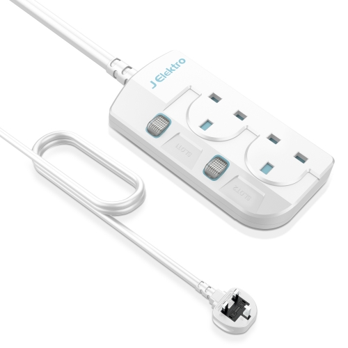 ELONSEY Power Extension Cord with 4 Power Plugs and 2 USB Outlets, 4 Way  Power Strip with Fast USB Charging Slots, Heavy Duty Extension Lead 3 meter  – White – Elonsey