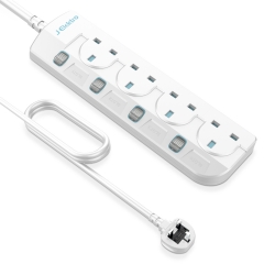 4 Gang Power Strip Extension Lead Individual Switches 1.8M/5.9FT Extension Cord Wall Mountable-White