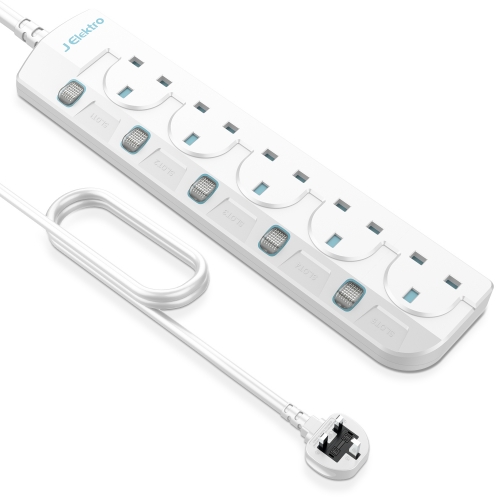 ELONSEY Power Extension Cord with 4 Power Plugs and 2 USB Outlets, 4 Way  Power Strip with Fast USB Charging Slots, Heavy Duty Extension Lead 3 meter  – White – Elonsey