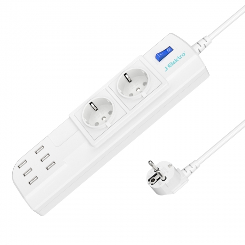 ELONSEY Power Extension Cord with 4 Power Plugs and 2 USB Outlets, 4 Way  Power Strip with Fast USB Charging Slots, Heavy Duty Extension Lead 3 meter  – White – Elonsey