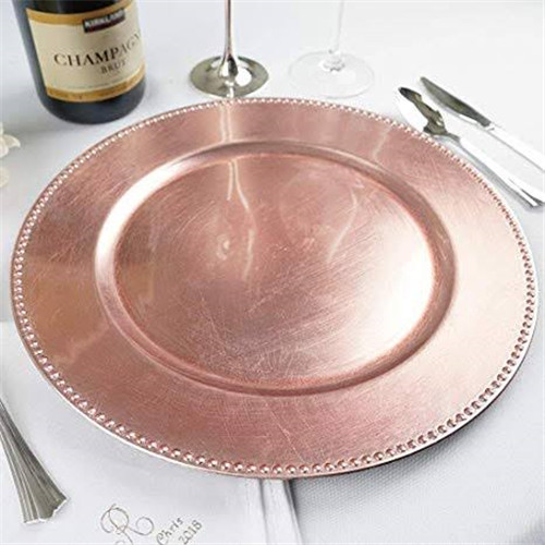 Rose Gold Beaded Charger Plates Plastic Wholesale Wedding Decorative