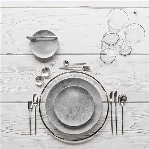 Rustic Restaurant Plates Vaisselle Stone Ceramic Plate Grey