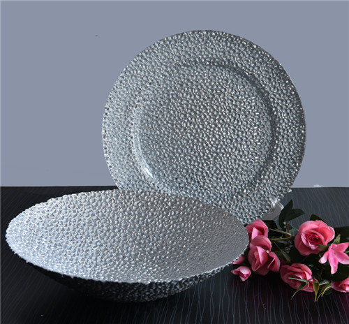 Embossed Wedding Charger Plate Bowl Silver For Wholesale