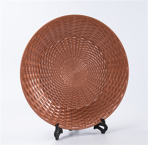 Flower Brown Rattan Plastic Charger Plate For Wedding Decoration