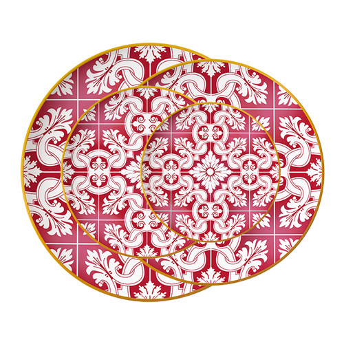 Wholesale Ceramic Red Gold Decoratived Wedding Charger Plate For Sale