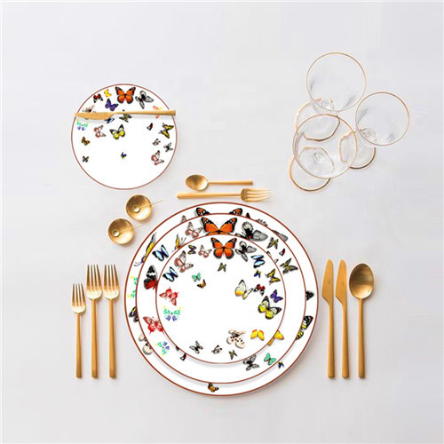 China Bone Butterfly Gold Rimmed Charger Plates Wholesale