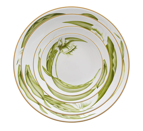 Green Gold Rimmed 12 Inch Porcelain Charger Plate For Weddings