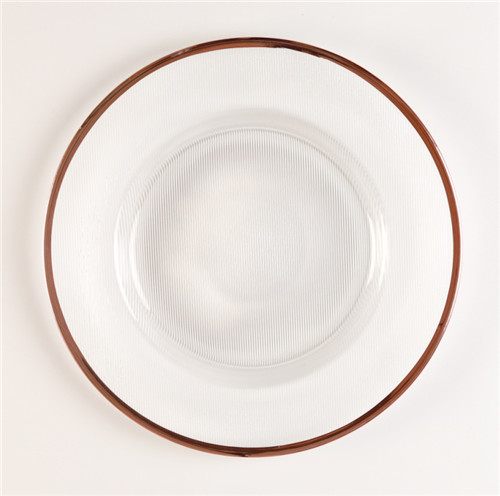 rose gold rimmed glass charger plates
