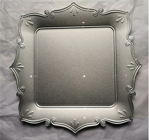 Square Silver Plastic Charger Plate For Wedding Dinner