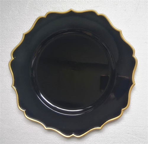 Cheap Wholesale Gold Rimmed Black Wedding Charger Plates