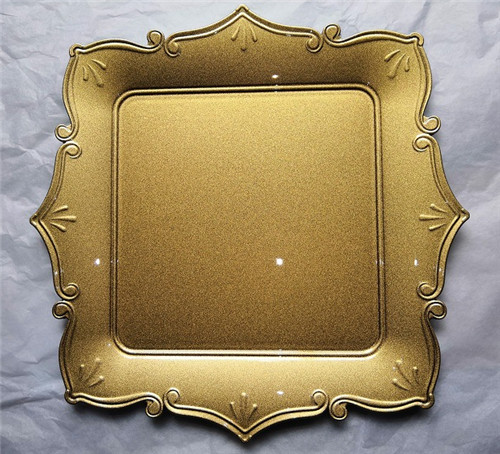Square Gold Plastic Charger Plate For Wedding Dinner