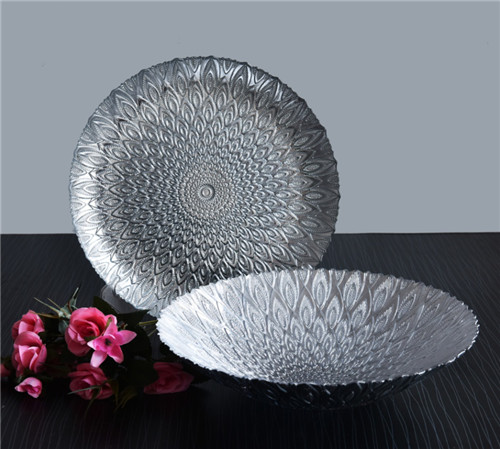 Silver Decoration Glass Peacock Charger Plate And Bowl for Wedding