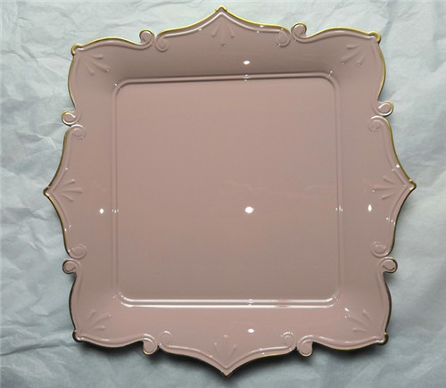 Square Pink Plastic Charger Plate For Wedding Dinner