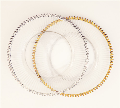silver gold rimmed clear glass charger plates