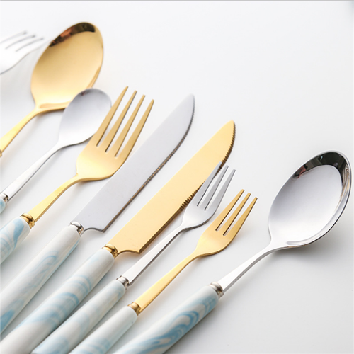 Metal Marbling Handle Stainless Steel Spoon Fork Knife Cutlery Set
