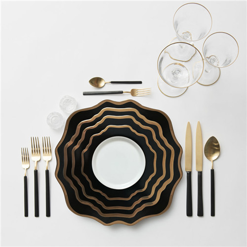 Black Gold Rimmed Ceramic Porcelain Charger Plates Set Of 4pcs For Wedding