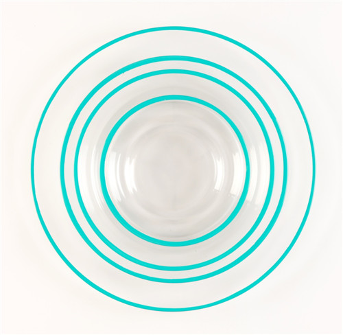 Set of 4pcs Turquoise Rimmed Glass Plate