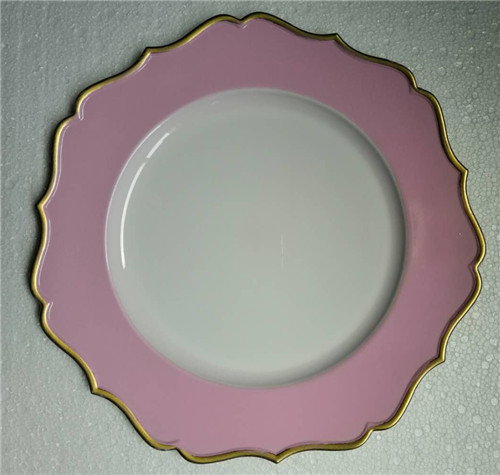 Cheap Wholesale Gold Rimmed White Pink Wedding Charger Plates