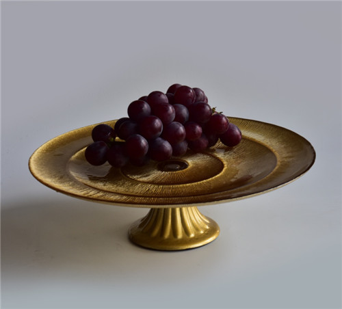 13inch Gold Glass Plate For Wedding Glass Dish And Fruit Plate