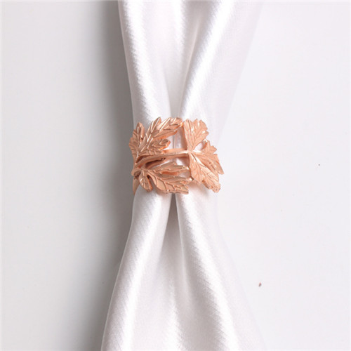 Metal Rose Gold Leaf Napkin Rings For Party Decoration