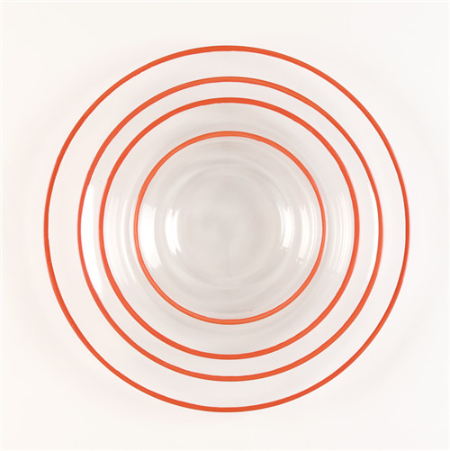 Set of 4pcs Red Rimmed Glass Plate