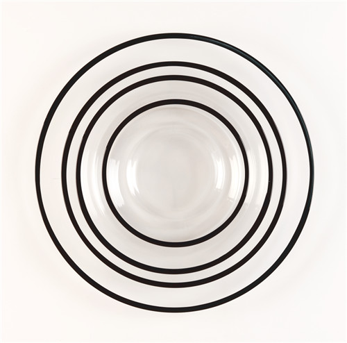 Set of 4pcs Black Rimmed Glass Plate