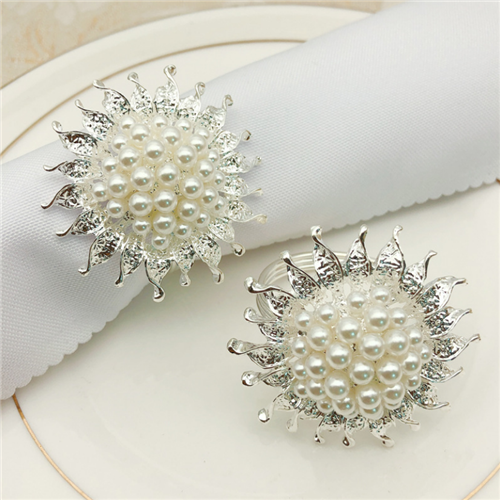 Wholesale Sun Flower Rhinestone Pearl Napkin Rings