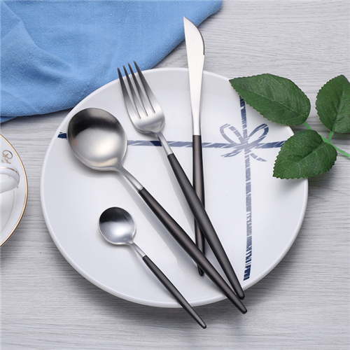 Custom Black Silver Stainless Steel Fork Spoon Knife Modern Cutlery Sets