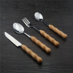 Portable Silver Stainless Steel Camping Wooden Handle Cutlery Set